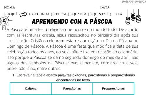 atividade de páscoa 5º ano